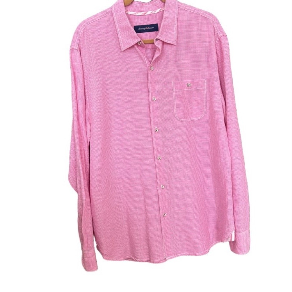 Tommy Bahama Sand Check Linen Blend Pink and White Size L Coastal Casual